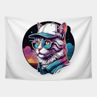 retrowave cat Tapestry