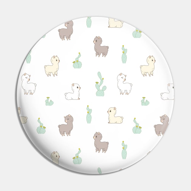 Cactus and Alpacas Pattern in White Pin by Noristudio