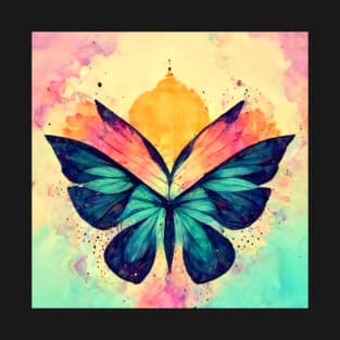 butterfly, flower, floral, gold, beautiful, blue, cute, colorful T-Shirt