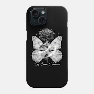 Lung Cancer Awareness Rose Butterfly Ribbon Phone Case