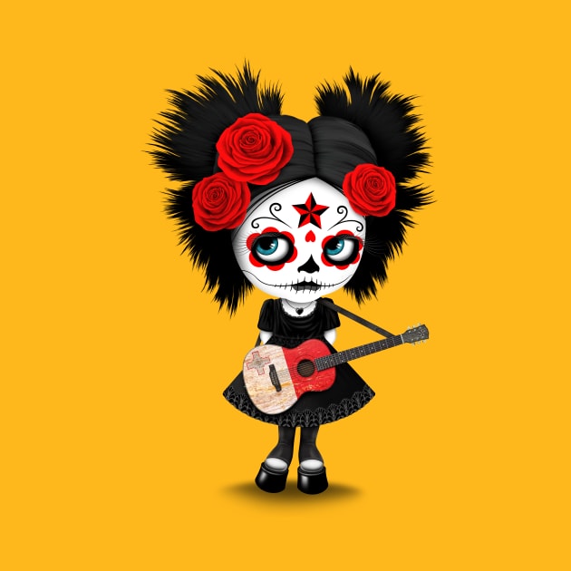 Sugar Skull Girl Playing Maltese Flag Guitar by jeffbartels