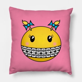 Girl Smiley - Blonde hair and braces Pillow