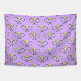 Tennis Seamless Pattern - Racket and Ball on Purple Background Tapestry