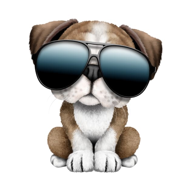 Cute British Bulldog Puppy Wearing Sunglasses by jeffbartels