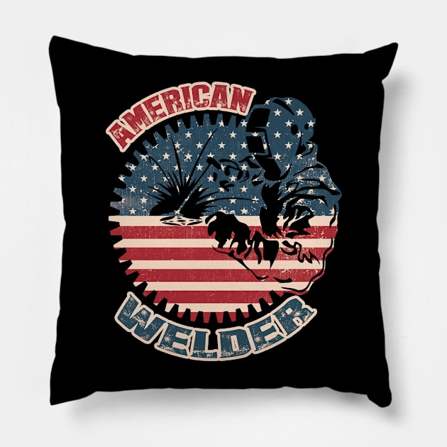 Welder American Flag USA Patriotic Welder Gift Pillow by Happy Shirt