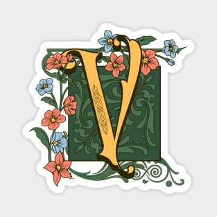 Art Nouveau Letter V, Ornamental Letter V, Art Deco Magnet