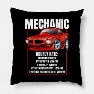 Funny Mechanic Hourly Rate Humor Classic Muscle Car Cartoon Pillow