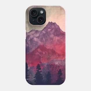 Textured Red and Purple Mountains and Trees Phone Case