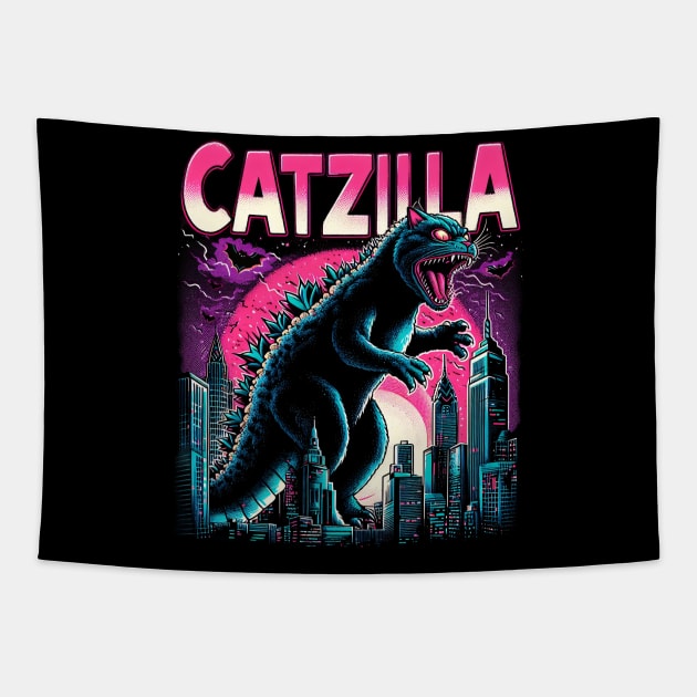 CATZILLA - Epic Battle of Colossal Cats Tapestry by ANSAN