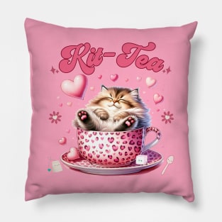 Retro Cute Cat and Tea Pillow