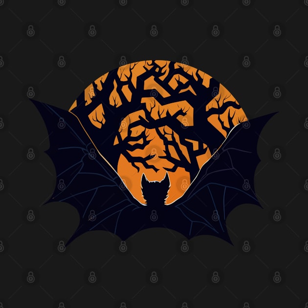 Spooktacular Black And Orange Halloween Vampire Bat Sunset by ZAZIZU