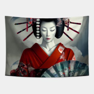 Japanese geisha with fan Tapestry