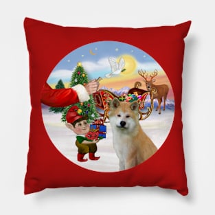 Santa Offers a Treat to His Akita Pillow