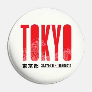 TOKYO Great Red Wave |  東京都  GPS Coordinates Japanese Style Design Pin