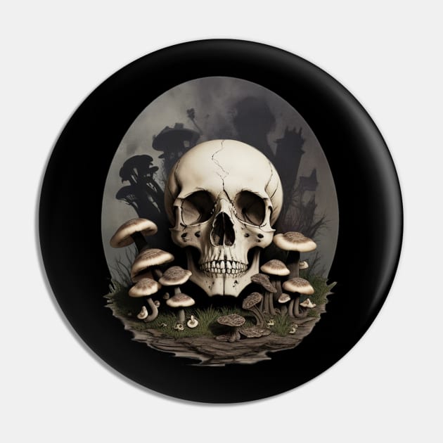 Skull with Mushrooms Pin by Paul_Abrams