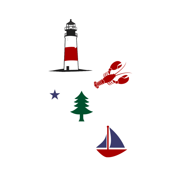 Maine Things -- lobster, sailboat, pine tree flag, lighthouse by victoriaarden
