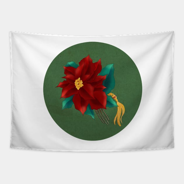 Minhwa: Poinsettia Hair Deco B Type Tapestry by koreanfolkpaint