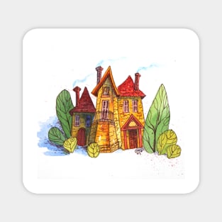 Sunny Neighborhood Watercolor Painting Magnet