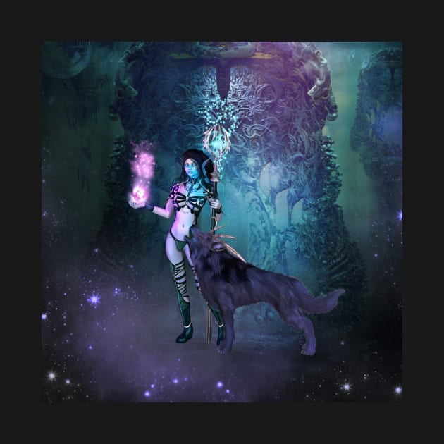 Wonderful fairy with awesome wolf in the night by Nicky2342