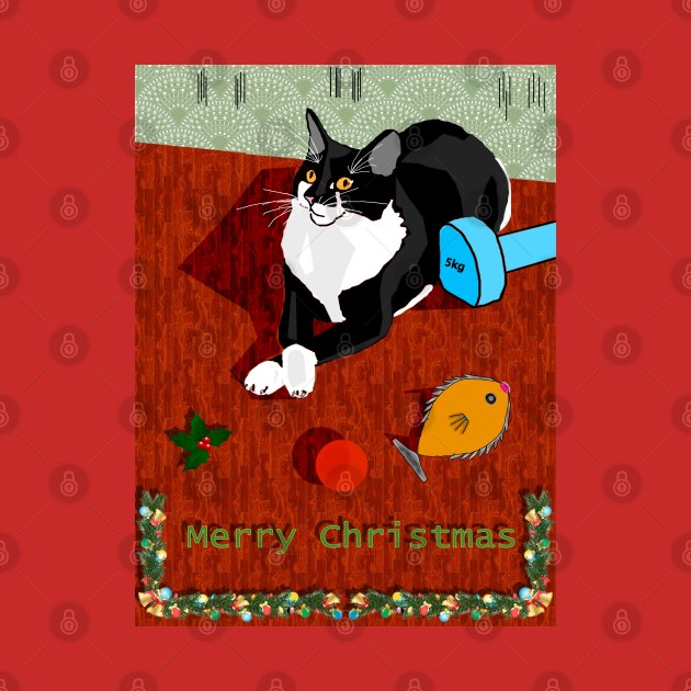 Cute Tuxedo cat Merry Catmas Christmas Weighting for Xmas  Copyright TeAnne by TeAnne