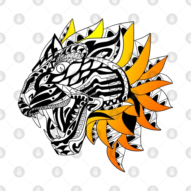 flame on tiger ecopop fire tribal mexican design art by jorge_lebeau