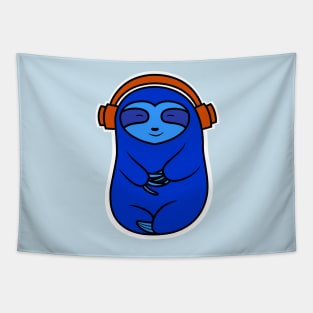 Happy Blue Sloth Listening to Music Tapestry