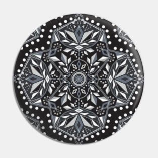 Black and White Geometric Flower Mandala Pin