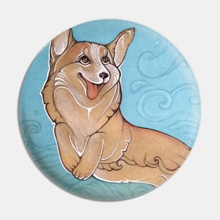 Corgi, flying in the clouds. Welsh Corgi, joyful and friendly dog. Pin