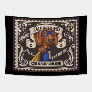 Cute Funny Doxie Dachshund Superhero Dog Stamp Tapestry