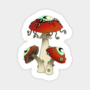 Dreamcore Mushrooms with eyes. Spooky red and green. Magnet