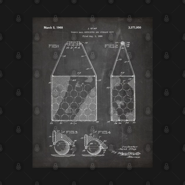 Tennis Hopper Patent - Tennis Player Coach Instructor Art - Black Chalkboard by patentpress