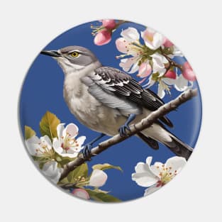 Northern Mockingbird Surrounded by Apple Blossom Pin