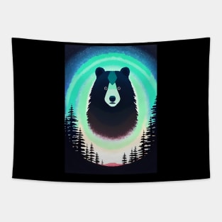 Nighttime Forest Bears - beautiful abstract painting of kawaii cute bears in a colorful night forest, outdoor nature anime cartoon style of rainbow color cyan, pink, red, blue, yellow, green. Tapestry