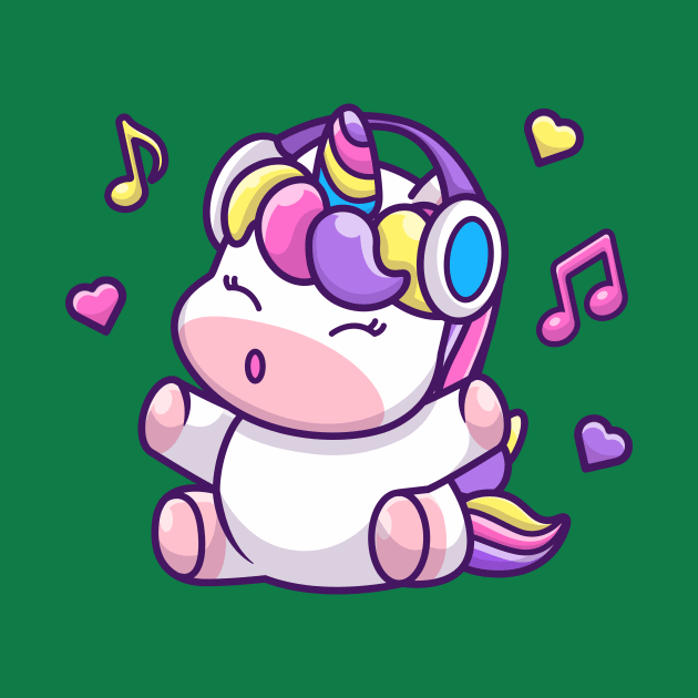 Cute Unicorn Listening Music With Headphone by Catalyst Labs