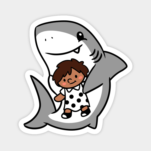 Shark Pup Morgan & Their Doll (Medium Tones, Shag, Smock Dress) Magnet by Pop & Purr