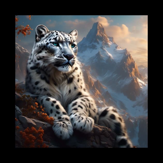 Snow leopard on  a mountain by Love of animals