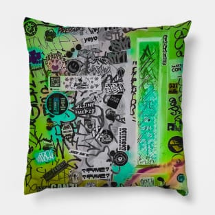 Green Street Style Tags NYC Graffiti Sticker Pillow