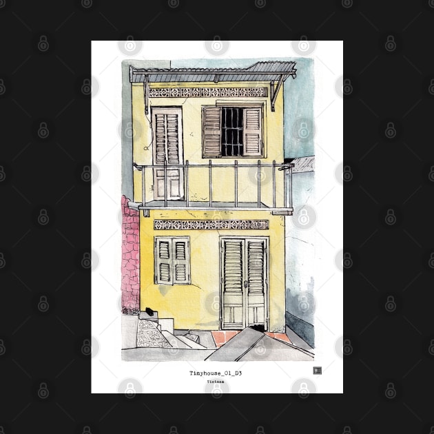 Tinyhouse Saigon Vietnam Watercolor Illustration by Wall-Art-Sketch