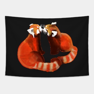 Red Panda Kiss Cute Couple Tapestry