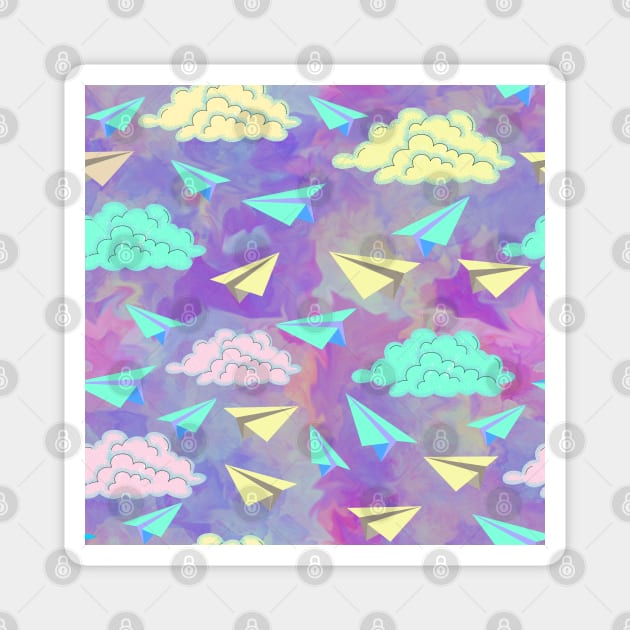 Paper planes colorful clouds design Magnet by HAVE SOME FUN