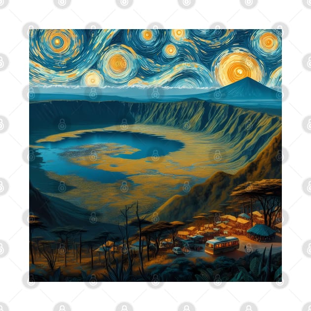 Ngorongoro Crater, Tansania, in the style of Vincent van Gogh's Starry Night by CreativeSparkzz