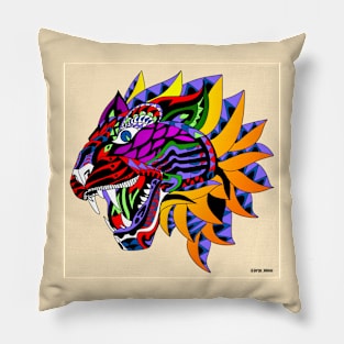 tribal tiger in tattoo mask pattern in aztec ecopop wallpaper art Pillow