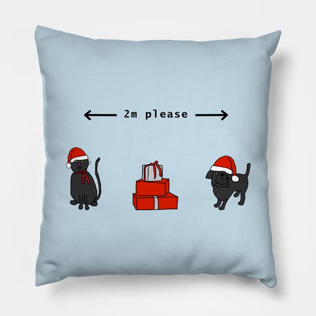 Social Distancing Cats and Dogs at Christmas Pillow by ellenhenryart