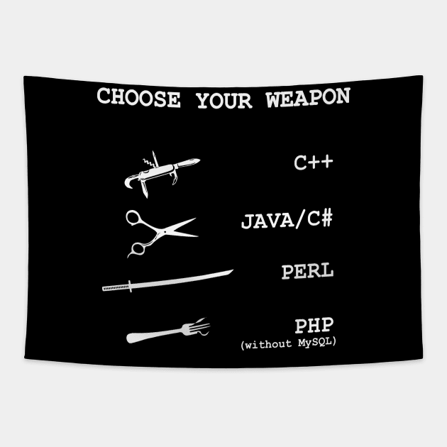 Perl, Java, C Sharp, Php, C++ Programming Language Comparison Joke Tapestry by alltheprints