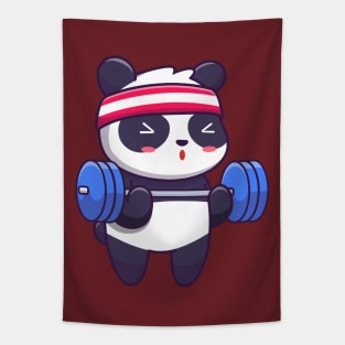 Cute panda lifting barbell Tapestry