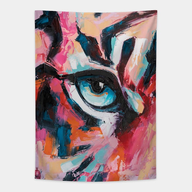 Black Water Tiger. Animal painting big eyes close up canvas art. Beautiful wild tiger head portrait painting. Tapestry by MariDein