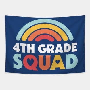 Cute School Teacher 4th Grade Squad with Retro Rainbow and Hearts Tapestry