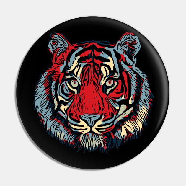 Tiger Head In Red And Blue Pin by brodyquixote