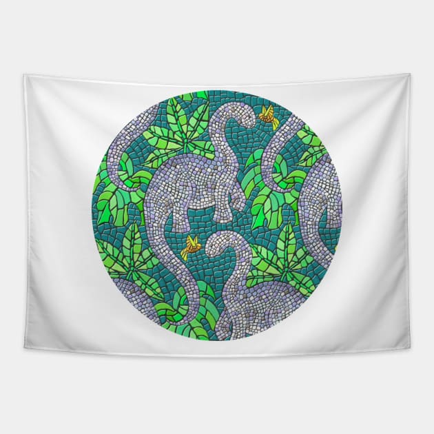 Mosaic Dinosaurs and Hummingbirds Tapestry by micklyn