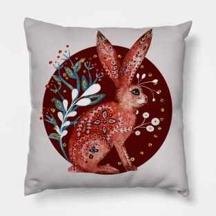 Nordic Folk Art Hare, Woodland Animal Folk Art Pillow